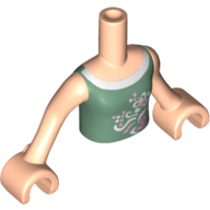 Minidoll Torso Girl with Sand Green Top with Flower Print, Light Nougat Arms and Hands