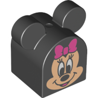 Duplo Brick 2 x 2 x 2 Curved Top with Ears with Minnie Mouse Print