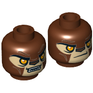 Minifig Head Lavertus / Shadowind, Dual Sided, Lion with Orange Eyes, Tan Face and Brown Nose, Closed Mouth / Open Mouth Print [Hollow Stud]