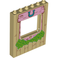 Panel 1 x 6 x 6 with Window with Pink Wood Frame, Horseshoe, Heart and Leaves Print