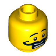 Minifig Head Gordon Zola, Moustache Curly Long Thick, Open Mouth, Scared Print [Hollow Stud]