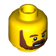 Minifig Head Frank the Foreman, Beard Brown, Bushy Eyebrows, Lines under Eyes, Open Mouth Print [Hollow Stud]