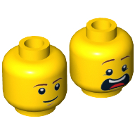 Minifig Head Dr McScrubs, Dual Sided, Brown Eyebrows, White Pupils, Slight Smile and Cleft Chin / Open Mouth Scared Print [Hollow Stud]