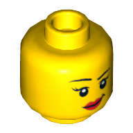 Minifig Head Sharon Shoehorn / Scientist, Eyebrows, Eyelashes, Red Lips, Lopsided Smile / Scared Open Mouth with Teeth Print