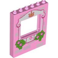 Panel 1 x 6 x 6 with Window with Light Pink Frame, Bricks, Crown, Butterfly, Roses and Leaves Print