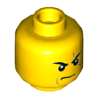 Minifig Head Kai, Stern Eyebrows, White Pupils, Frown, Scar Across Left Eye, No Chin Dimple Print [Hollow Stud]