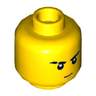 Minifig Head Jay, Stern Eyebrows, Scar on Right Eyebrow, White Pupils, Brown Chin Dimple Print [Hollow Stud]
