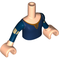 Minidoll Torso Girl with Dark Blue Princess Dress , Long Sleeves, Gold Armbands and Light Nougat Hands