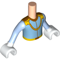 Minidoll Torso Boy with Arms and White Hands, Bright Light Blue Top and Sleeves with Gold Necklace Print