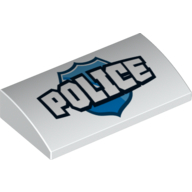 Slope Brick Curved 2 x 4 x 2/3 No Studs, with Bottom Tubes and 'POLICE', Badge Print
