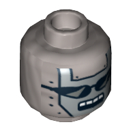 Minifig Head Executron, Sunglasses, Open Mouth 4 Squares and Rivets Print [Hollow Stud]
