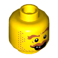 Minifig Head Hank Haystack, Stubble, Brown Eyebrows, Moustache, Open Mouth, Two Teeth Print [Hollow Stud]