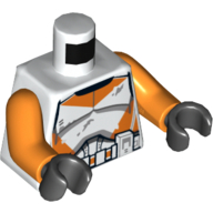 Torso Clone Trooper Armour with Orange Markings and Weathering Print, Orange Arms, Black Hands
