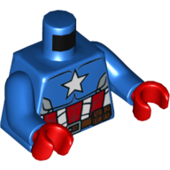Torso Jumpsuit with Muscles, White Star, Red and White Stripes, and Brown Utility Belt Print (Captain America), Blue Arms, Red Hands