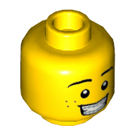 Minifig Head Blacktron Fan, Dual Sided, Eyebrows, Freckles, Smile with Teeth / Scared Open Mouth Print [Hollow Stud]