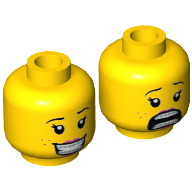 Minifig Head Fabuland-Fan, Dual Sided, Female, Brown Eyebrows, Eyelashes, Freckles, Peach Lips, Smile with Teeth / Scared Open Mouth Print [Hollow Stud]