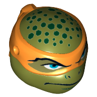 Minifig Head Special, Ninja Turtle with Orange Mask and Dark Green Spots Print (Michelangelo)