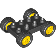 Duplo Car Base 2 x 4 with Fixed Axles - 27.5 Yellow Wheels and Black Tires