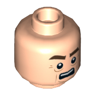 Minifig Head Victor, Brown Thick Eyebrows, Lines under Eyes, Cheek Lines and Open Mouth with Teeth Print [Hollow Stud]