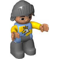 Duplo Figure with Knight Helmet, with Dark Bluish Gray Legs, Blue and Yellow Chest with Crowned Eagle