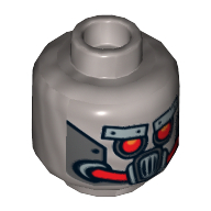 Minifig Head Robo Pilot, Robot Red Eyes and Mouth and Silver Metal Plates Eyebrows and Mask Print [Hollow Stud]