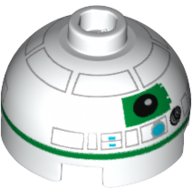 Brick Round 2 x 2 Dome Top with Green R2 Droid Print