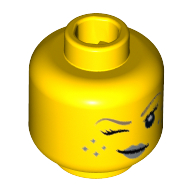 Minifig Head Genie Girl, Silver Lips, Freckles and Wink Print [Hollow Stud]