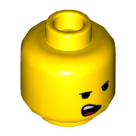 Minifig Head Emmet, Dual Sided, Open Smile with Tongue / Open Mouth on One Side Print [Hollow Stud]
