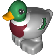 Duplo Animal Duck with Bright Light Orange Bill, Green Head and Feathers, Dark Red Chest