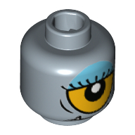 LEGO part Minifig Head Cyclops, Lower Fangs, Eyelashes, Single Orange Eye Open / Eye Half Closed with Blue Eye Shadow Print