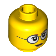 LEGO part Minifig Head Paleontologist, Glasses with Gray Frames and White Lenses, Eyelashes, Pale Brown Lips Print