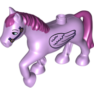 Duplo Animal Horse with one Stud and Raised Hoof with Wings and Magenta Mane & Tail Print