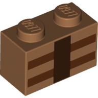Brick 1 x 2 with Reddish Brown and Dark Brown Lines Print