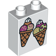 Duplo Brick 1 x 2 x 2 with Bottom Tube and Two Ice Creams Print