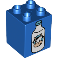 Duplo Brick 2 x 2 x 2 with Milk Bottle with Cow Head Print