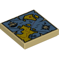Tile 2 x 2 with Map with Red 'X' and Blue and Yellow Print
