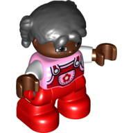 Duplo Figure Child with Pigtails Black, with Red Legs