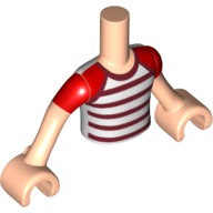 Minidoll Torso Boy with Light Nougat Arms and Hands with Red Short Sleeves and Red and White Striped T-Shirt Print