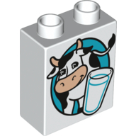 Duplo Brick 1 x 2 x 2 with Cow and Glass of Milk Print (Milk Carton)