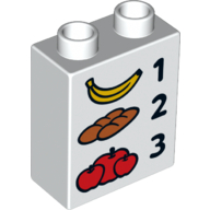 Duplo Brick 1 x 2 x 2 with Banana, Baguettes, Apples, '1', '2', and '3' Print