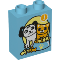 Duplo Brick 1 x 2 x 2 with Dog and Cat with Food Bowl and '1' Print