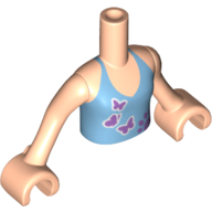 Image of part Minidoll Torso Girl with Medium Blue Halter Top and Lavender Butterflies Print, Light Nougat Arms and Hands