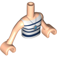 Minidoll Torso Girl with White Top with Dark Blue Stripes and Necklace Print, Light Nougat Arms and Hands