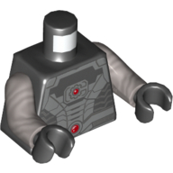 Torso Silver Armor with 2 Red Dots Print (Cyborg), Flat Silver Arms, Black Hands