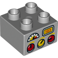 Duplo Brick 2 x 2 with Red and Yellow Knobs, Gauge, and '123' Display Print