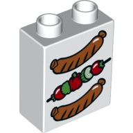 Duplo Brick 1 x 2 x 2 with Bottom Tube - Vegetable Skewer and 2 Sausages print