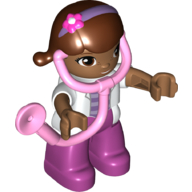 Duplo Figure with Reddish Brown Hair with Purple Headband with Flower, and Medium Nougat Face and Hands, and Magenta Legs, with Stethoscope (Doc McStuffins)