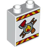 Duplo Brick 1 x 2 x 2 with Bottom Tube and Fire Logo Print
