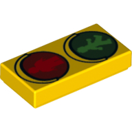Tile 1 x 2 with Groove with Traffic Light Green Walk and Red Don't Walk Print