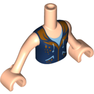 Minidoll Torso Girl with Dark Blue Vest with Gold Trim Pattern, Light Nougat Arms with Hands